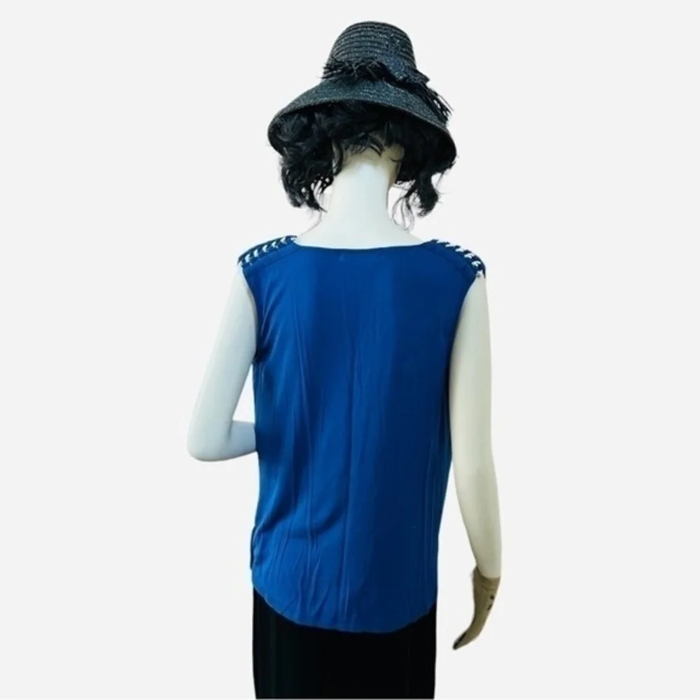 Michael Kors Womens Blue Cowl Neck Sleeveless Top M Silver Chain Shoulder VG